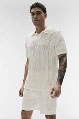 Coastline Knit Short Sleeve Polo - Ivory