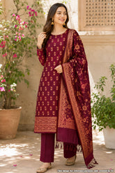 Maroon Chanderi Weaving Suit Set