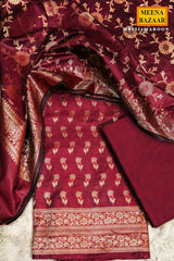 Maroon Chanderi Weaving Suit Set