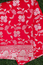 Red Banarasi Silk Saree with Gold Zari Butta