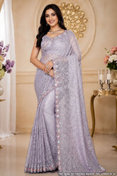 Purple Resham Jaal Net Saree