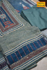 Green Printed Cotton Suit Set with Statement Dupatta