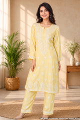 Mustard Chikankari Co-ord Set