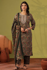 Emerald Green Cotton Ready Made Suit