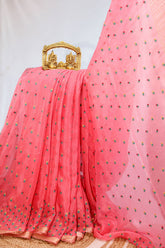 Gajri Chiffon Saree with Thread Embroidery – Elegant Festive & Party Wear
