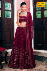 Wine Georgette Sequins Embroidered Lehenga