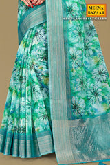 Gulabo Print Sea Green Cotton Saree
