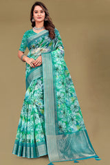 Gulabo Print Sea Green Cotton Saree