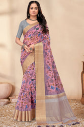 Gulabo Print Mauve Cotton Embroidered Border Saree