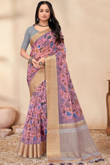 Gulabo Print Mauve Cotton Embroidered Border Saree