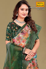 Gulabo Print Orange Cotton Saree