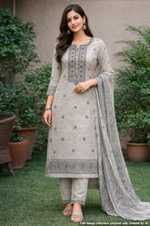 Tussar Cotton Embroidered Unstitched Suit