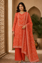 Red Printed Silk Suit Set with Dupatta