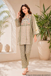 Pista Printed Kurta Set with Floral Yoke