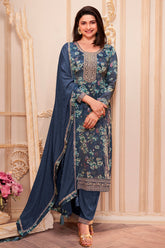 Grey Crepe Embroidered Unstitched Suit Set