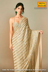 Cream Georgette Sequin Embroidered Saree