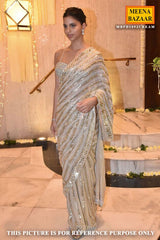 Cream Georgette Sequin Embroidered Saree