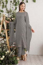 Grey Embroidered Georgette Unstitched Suit