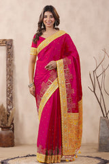Rani Silk Threadwork Zari and Sequins Embroidered Saree