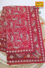Graceful Rani Pink Georgette Saree with Embroidered Detailing