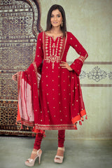 Maroon Sequin Georgette Unstitched Suit