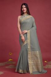 Grey Cotton Weaving Saree – Elegant Everyday Comfort