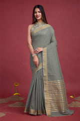 Grey Cotton Weaving Saree – Elegant Everyday Comfort