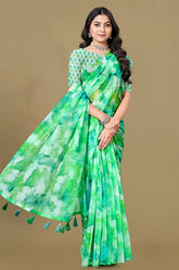 Elegant Green Organza Saree with Printed Design