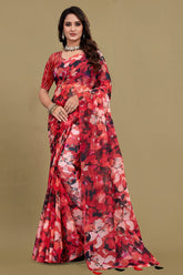 Elegant Red Organza Saree