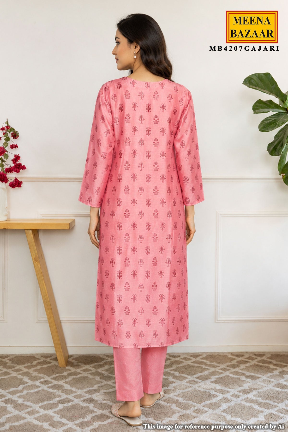 Gajari Chanderi Suit with Neck Embroidery