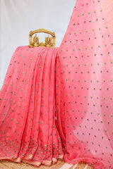 Gajri Chiffon Saree with Thread Embroidery – Elegant Festive & Party Wear