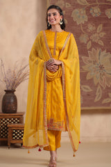 Mustard Silk  Embroidered Unstitched Suit