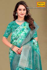 Gulabo Print  Sea Green Cotton Saree