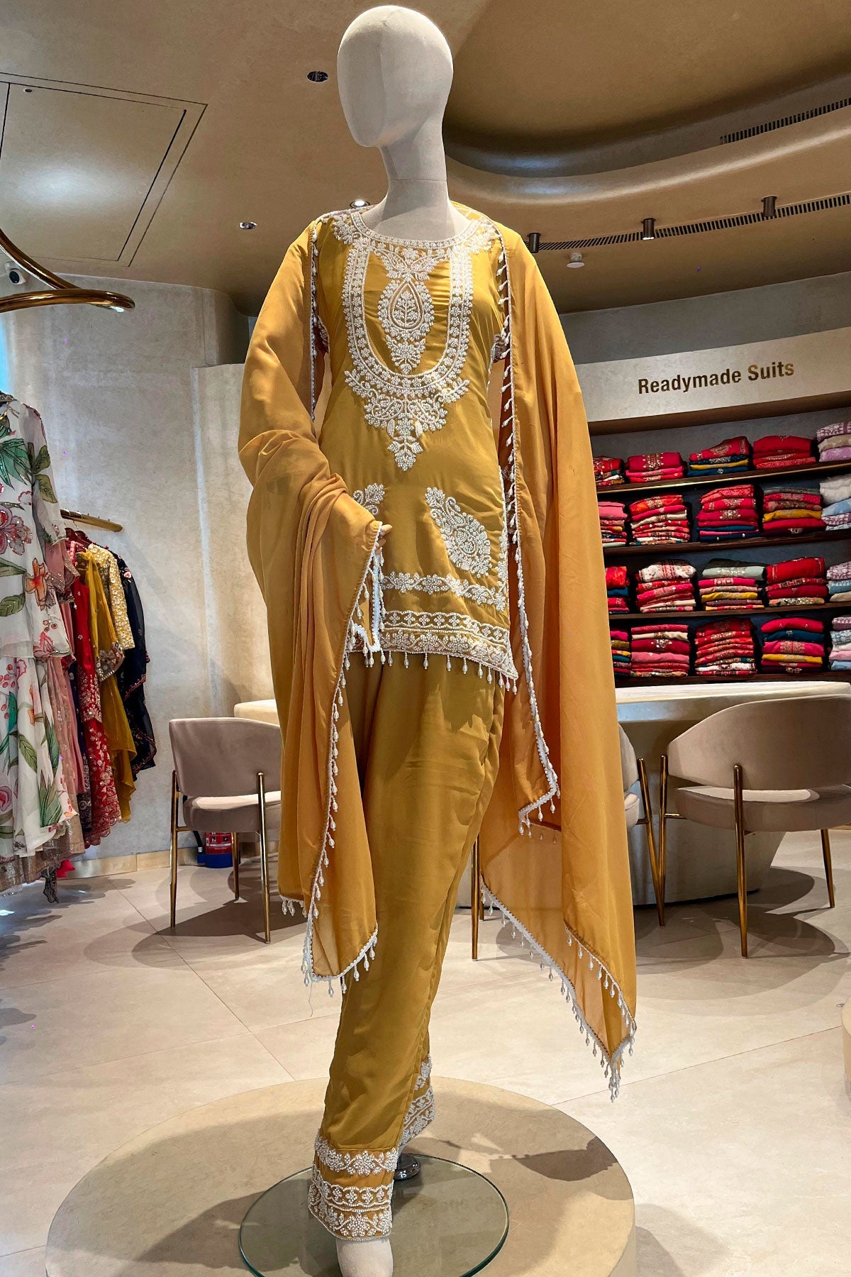 Mustard Georgette Ready Made Suit