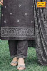 Grey Cotton Embroidered Unstitched Suit Set