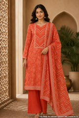 Red Printed Silk Suit Set with Dupatta
