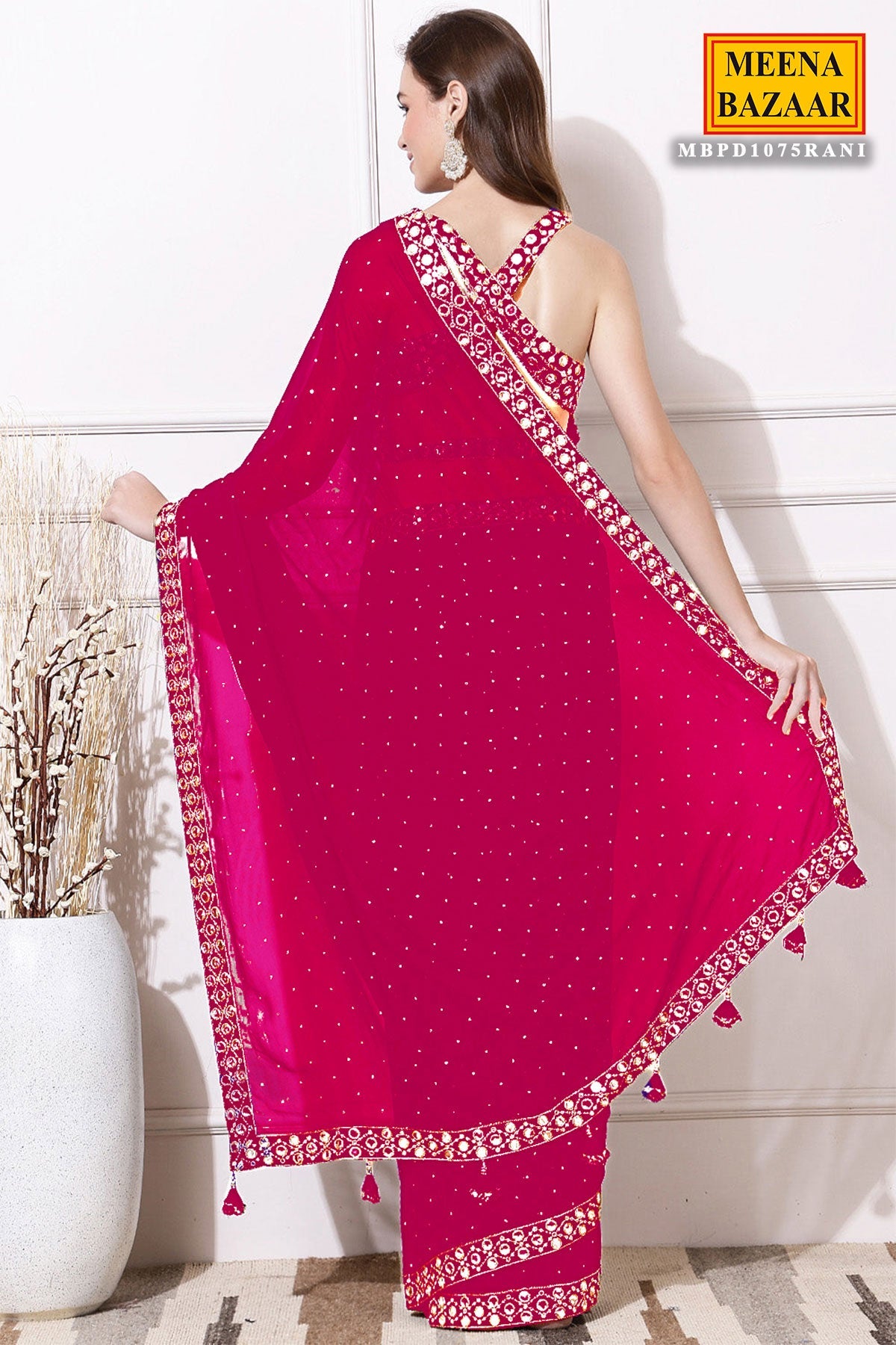 Rani Georgette Mirror Work Saree