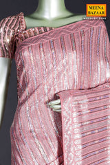 Deep Salmon Pink Georgette Sequin  Embroidered Saree