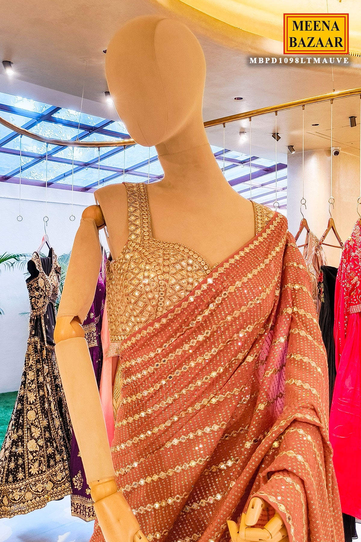 Light Mauve Mirror Work Saree