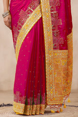 Rani Silk Threadwork Zari and Sequins Embroidered Saree