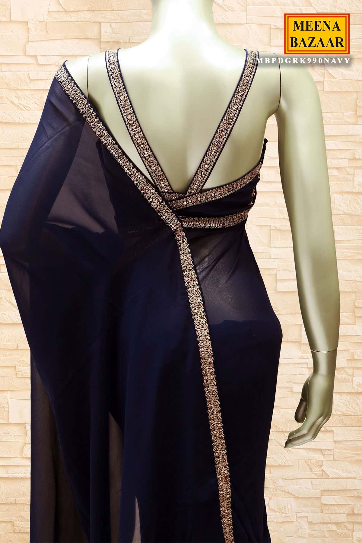 Navy Georgette Sequin Embroidered Saree