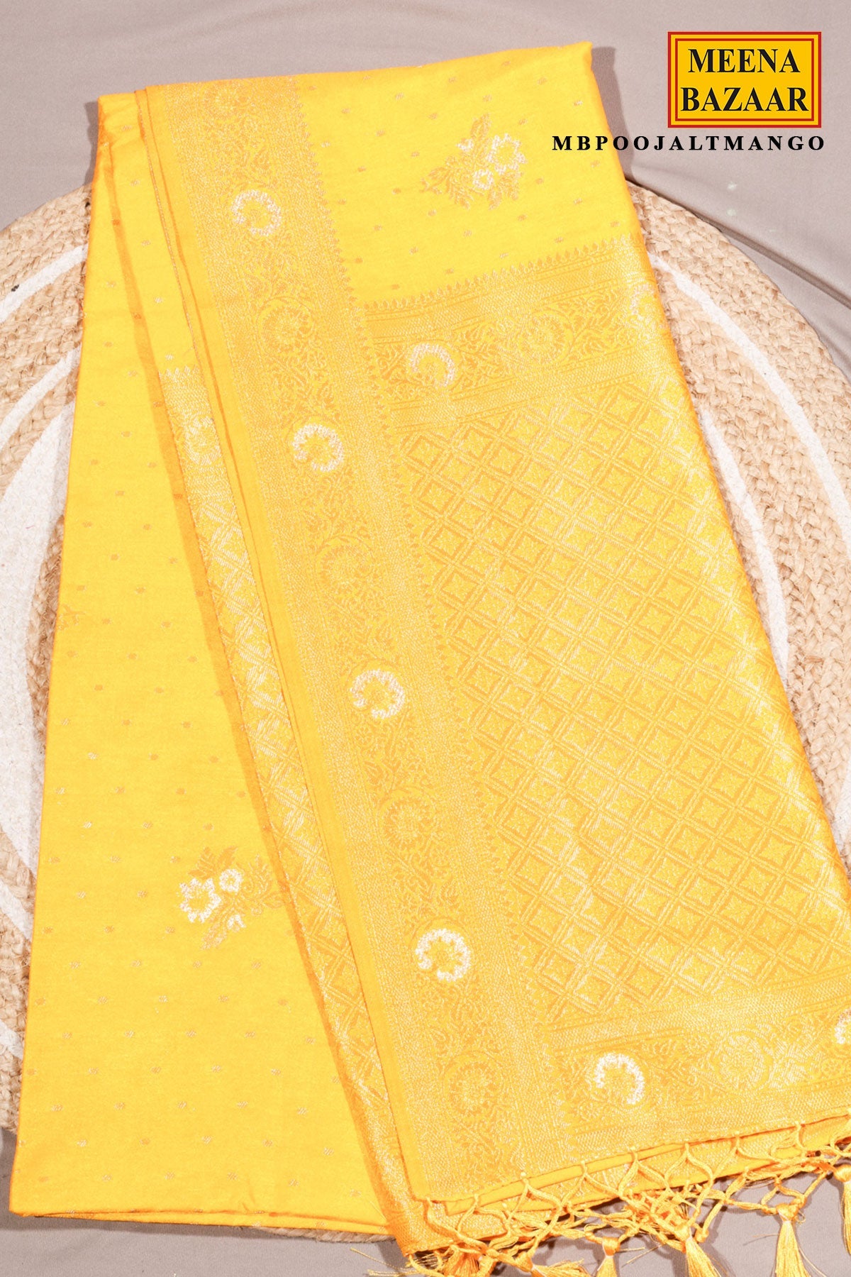 Pooja Mango Silk Saree with Elegant Weaving Jal