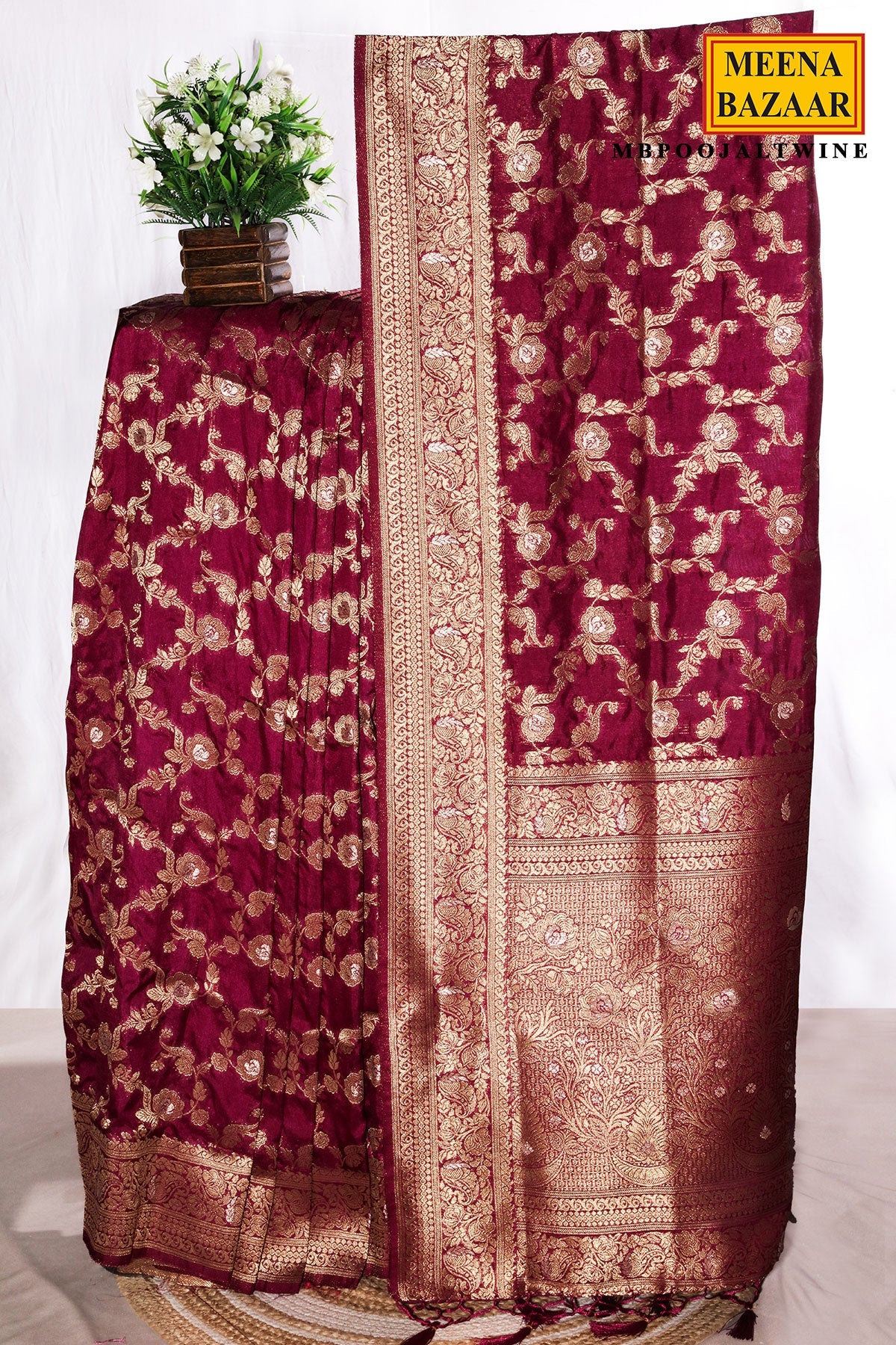 Wine Jal Woven Silk Saree