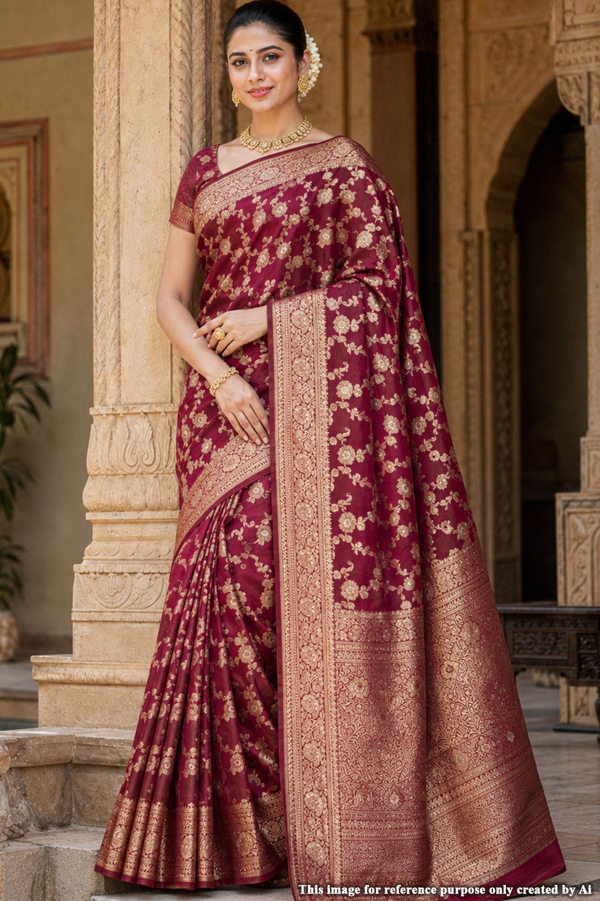 Wine Jal Woven Silk Saree