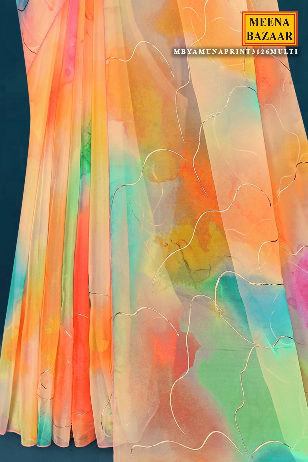 Multicoloured Organza Printed Saree