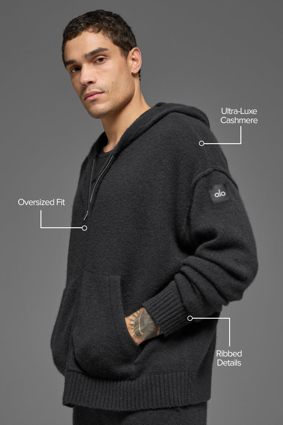 Wool聽Cashmere New Class Full Zip Hoodie - Black