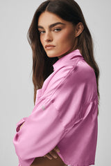 Silk Luminous Cropped Button Down Long Sleeve - Candy Heart Pink